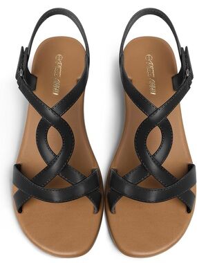 Cute Summer Black Strappy Wedge Sandals| Low Heel Comfort| Velcro Strap| Size 8